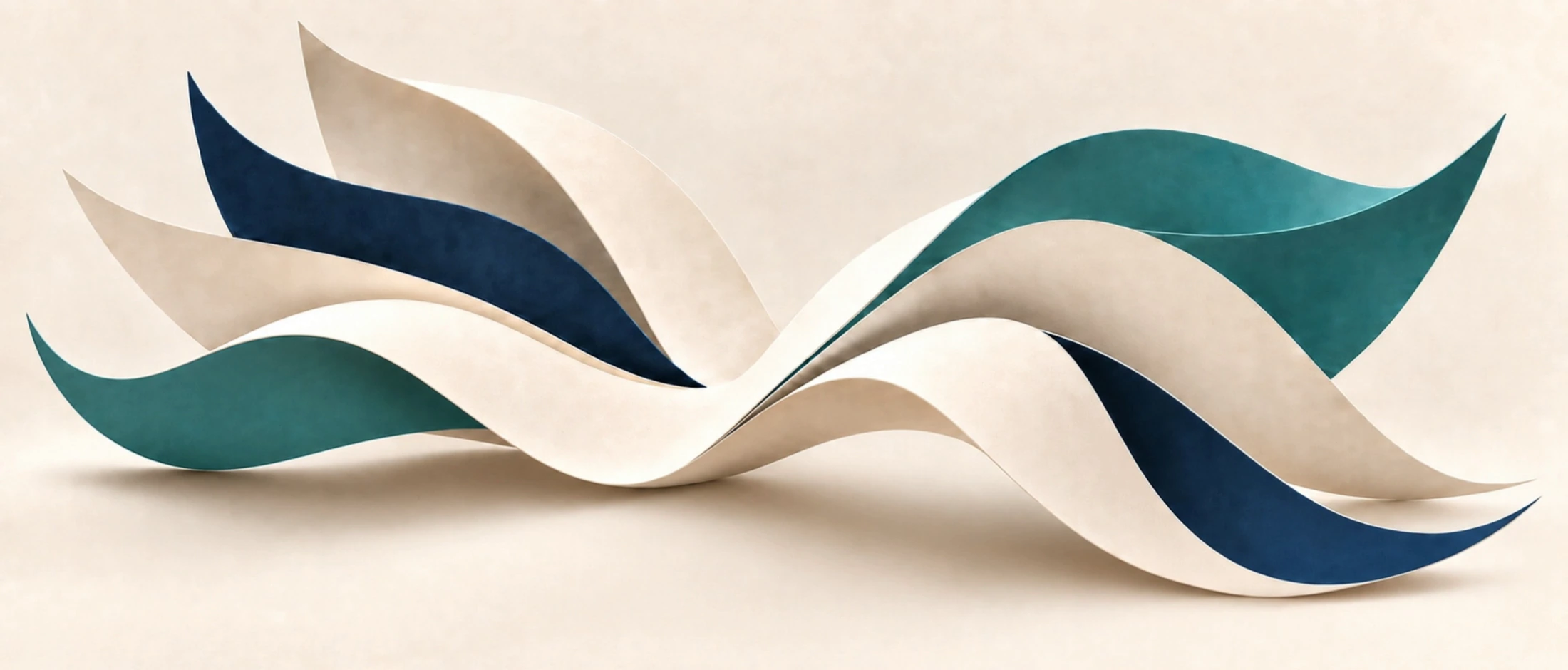 Artistic paper sculpture with navy and teal reverse faces